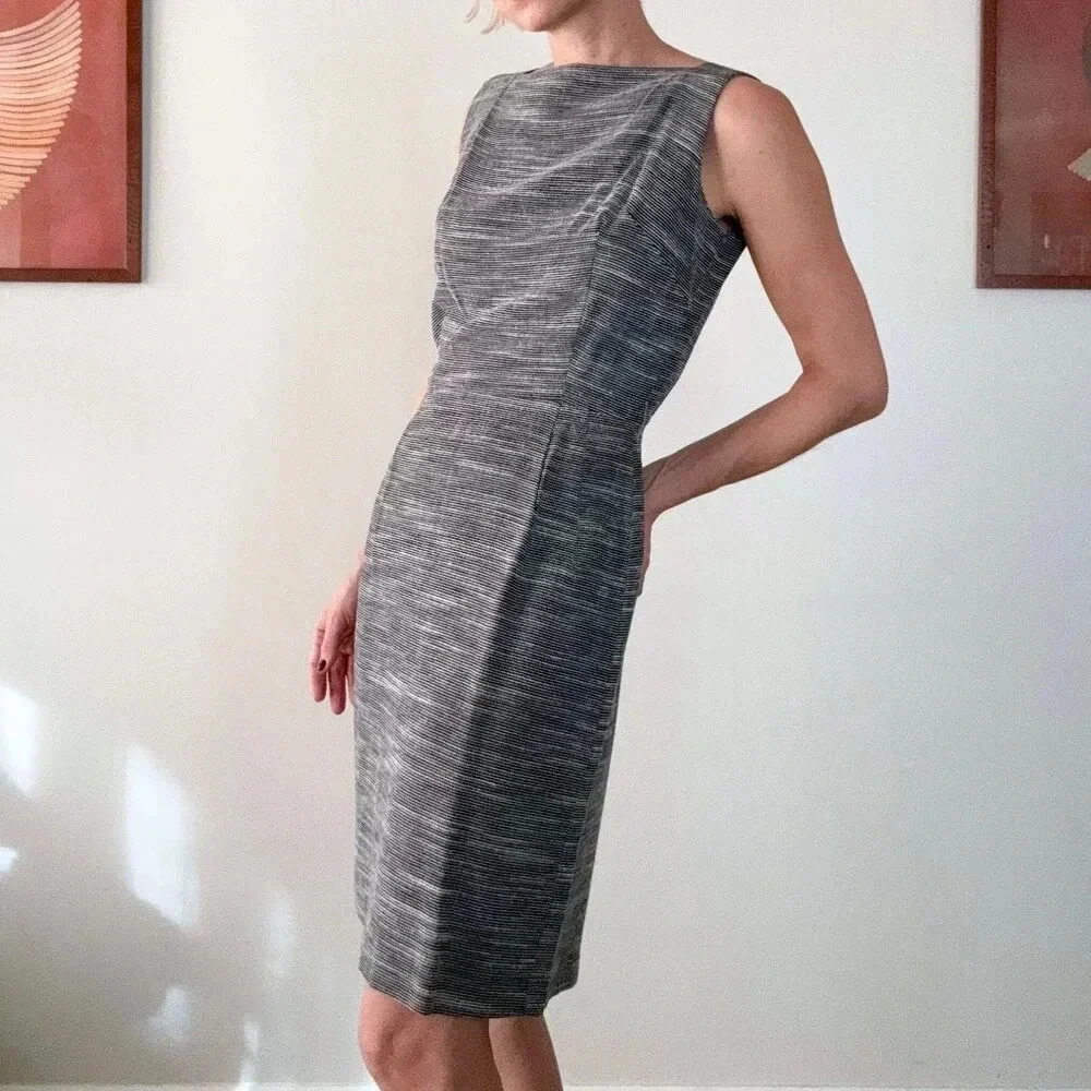 60s Vintage Handmade Black & White Striped Cocktail Dress